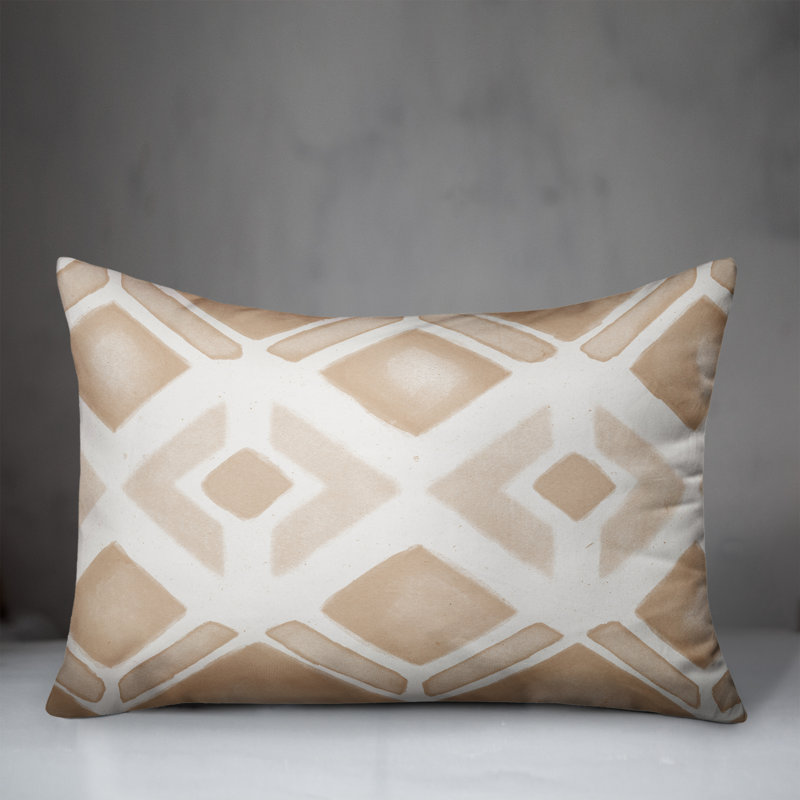 Geometric Outdoor Reversible Throw Pillow, Tan