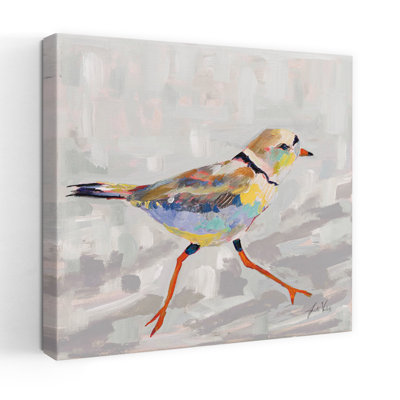 Pluvier côtier I, oiseau gris contemporain, art d'été sur la plage