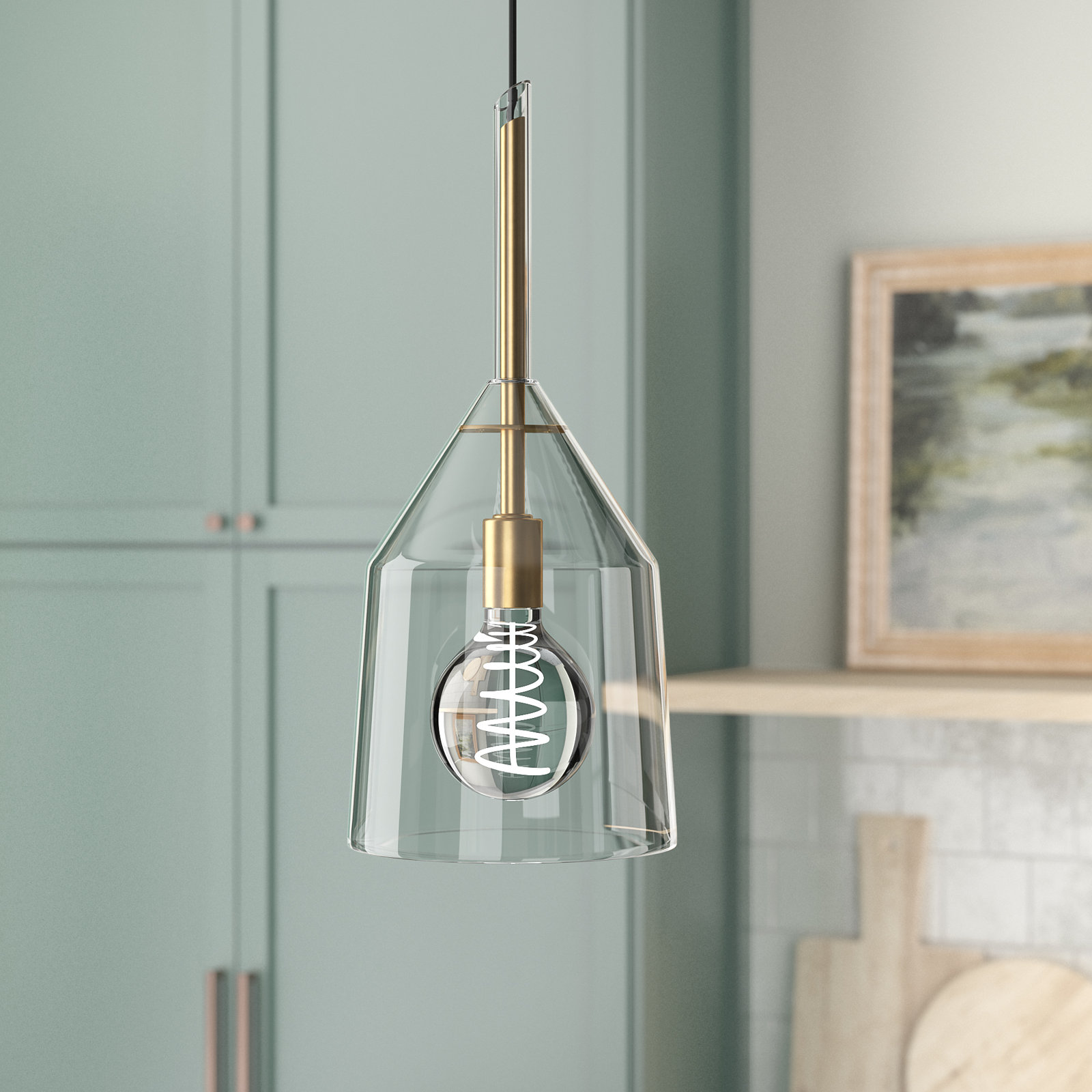 Maya Single Light Glass Dimmable Pendant, Polished Nickel, 17" H x 7" W x 7" D
