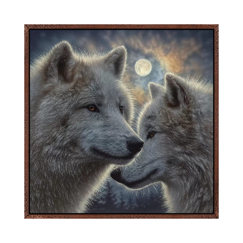 Moonlight Wolf Mates by Collin Bogle - Print on Canvas, Classic Brown Wood Framed, 66.04cm H x 66.04cm W x 3.81cm D