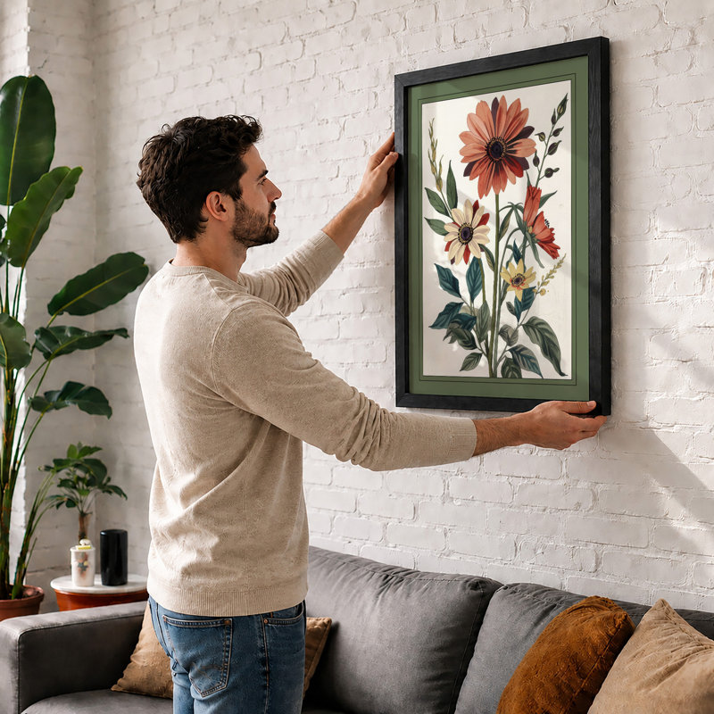 Three Blooms Botanical - Framed Print, A2 - 59.4 x 42.0 cm, White