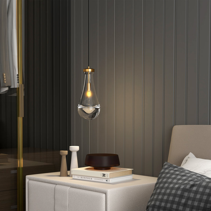 Luminaire suspendu Raindrop avec abat-jour en verre soufflé à la main, Doré