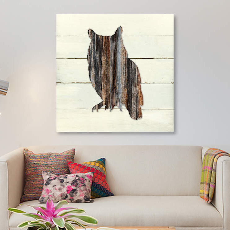« forestières hibou », impression sur toile, H 12 po x l 12 po x P 1,5 po, Toile tendue, Pas de tapis