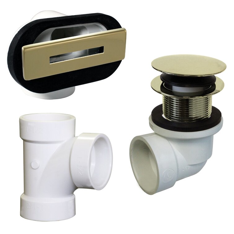 Westbrass D560RK-01 Linear Overflow Plumbers Pack withTee & ADA Tip-Toe Drain in Polished Brass