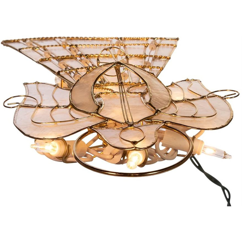 Gold Capiz Angel Tree Topper with Pearls and Lights