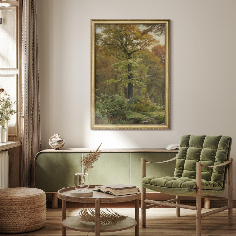 "Arbre majestueux dans une forêt verdoyante verdoyante et grande forêt encadrée or", Non