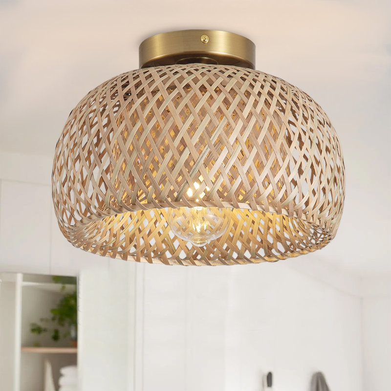 Kadeyn 1-Light Bulb Bamboo Unique Dimmable Boho Flush Mount Light