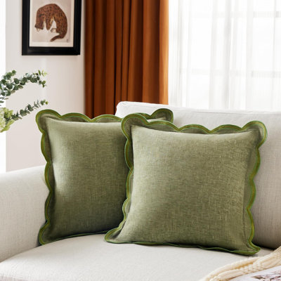 18 x 18 Sage Green Scalloped Throw Pillow Covers (Set of 2)