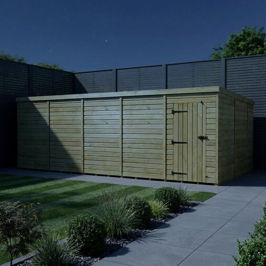 Total Sheds 20ft x 10ft Pent Garden Shed - Single Door - No Windows - Pressure Treated Timber - UK Manufactured