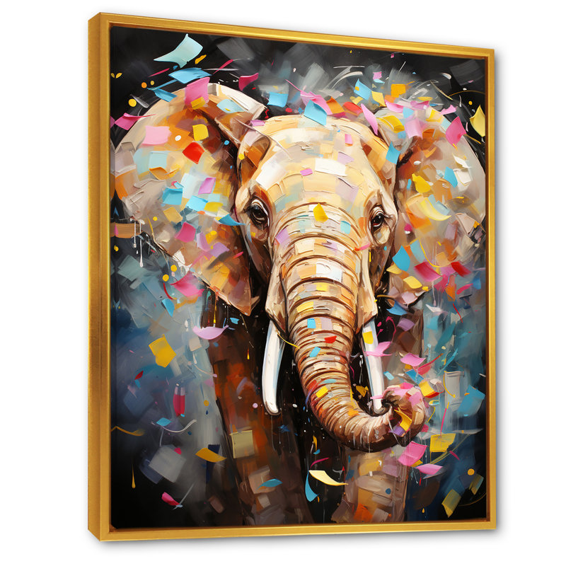 Popart Elephant Dreams - Éléphant, art mural animal, Cadre flottant doré, H 44 po x l 34 po x P 1,5 po
