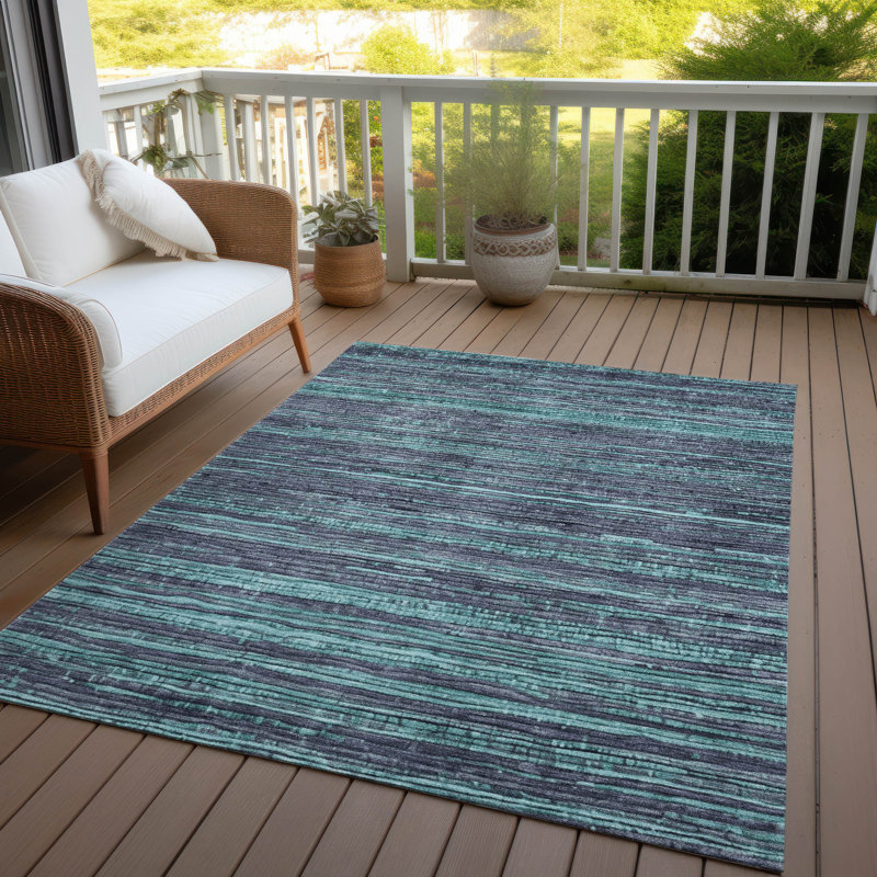 Machine Washable Indoor/Outdoor Xhevrie Teal Rug, Rectangle 5' x 7'6"