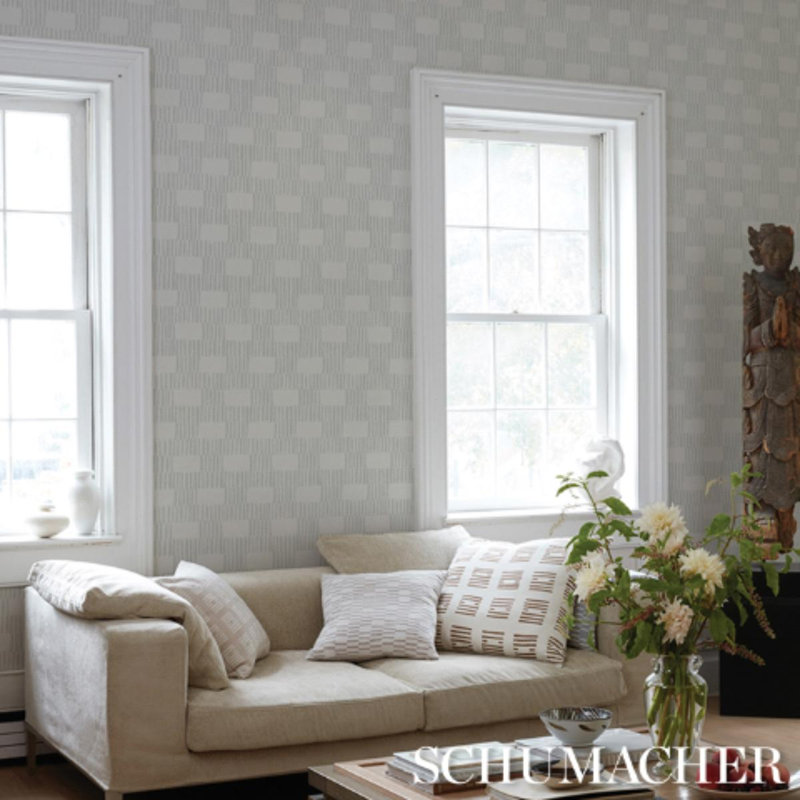 Schumacher X Caroline Z Hurley Field Wallpaper, Fog