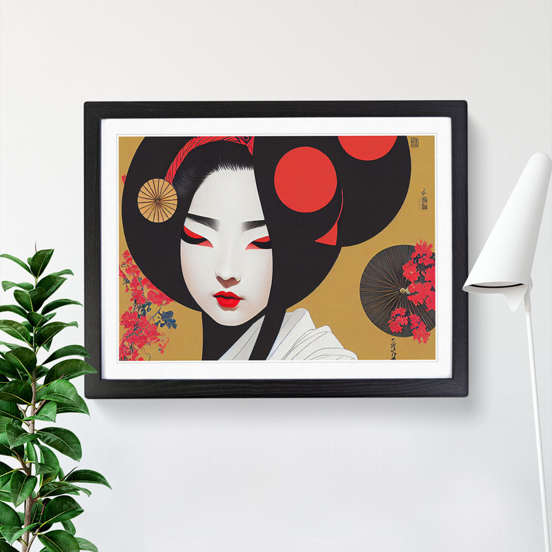 Inspiring Geisha - Single Picture Frame Print, Black Framed, 46cm H x 64cm W x 2cm D