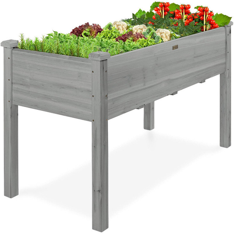 Gray 48x24x30in Elevated Wooden Raised Garden Bed Planter