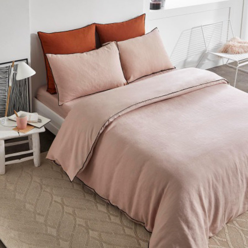 Dziedzic 100% Linen Solid Colour Duvet Cover, Red/Grey