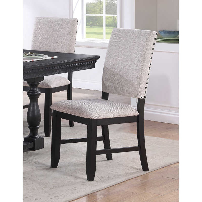 Chaises de salle à manger chaudes gris anthracite (2 pièces), transitionnelles, garniture cloutée, coussin de dossier et de siège rembourré, chaises relaxantes standard 2 pièces, noir, assise, hauteur