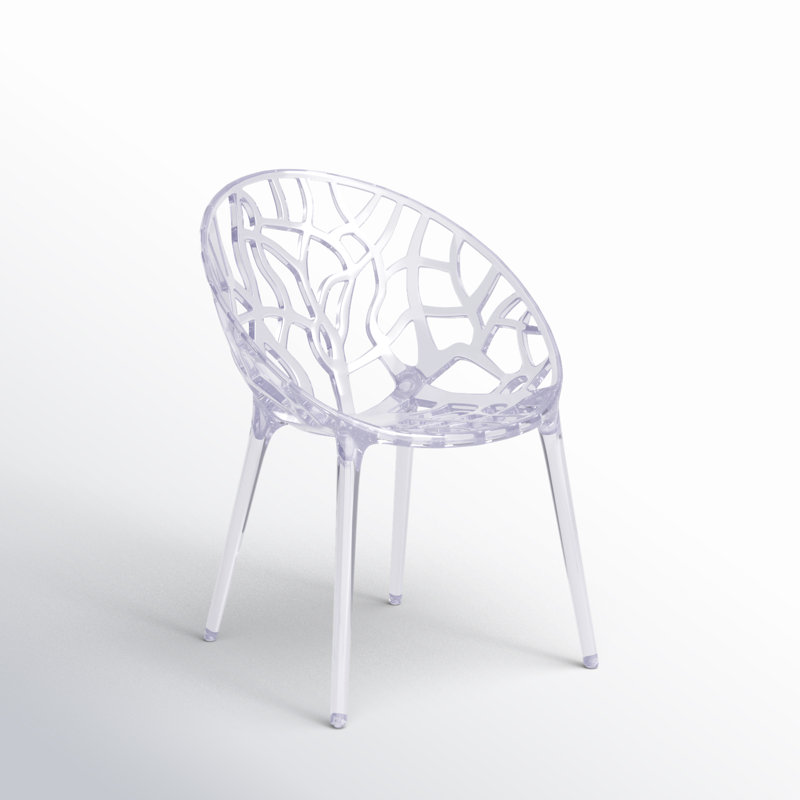 Helskdg Transparent Oval Shaped Stacking Side Chair with Artistic Pattern Design