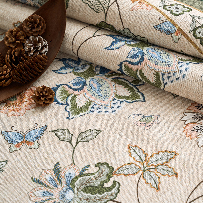 Chinoiserie Floral Rug Vintage Romance Design Washable Non-slip Green/Beige, Slice/Wedge 7', Green/Beige