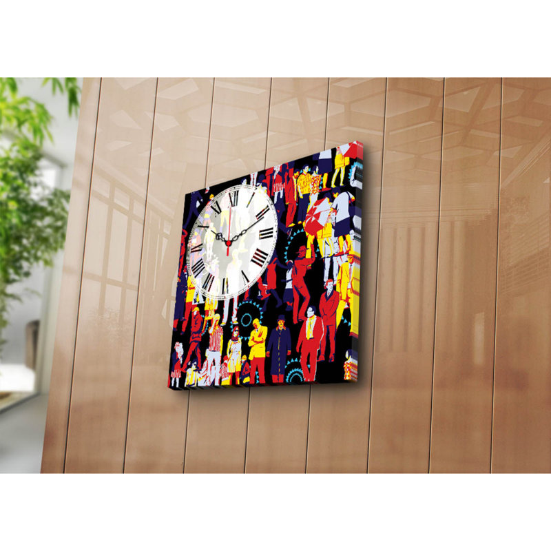 Horloge murale 17,7 po x 17,7 po Elegant Toile 100% suède avec cadre 100% bois (épaisseur: 1,2 po) | Décoration élégante pour le salon et le bureau, design intemporel et art fonctionnel