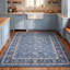 Tapis Flint traditionnel à motif floral intégral bleu, gris et crème, lavable en machine, antidérapant, à poils courts, pour intérieur et extérieur, adapté aux animaux domestiques, idéal pour le salon, la chambre, la salle à manger, l'entrée, le corridor ou le bureau.-1883793573