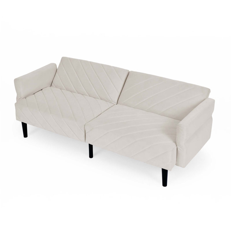 Velvet Futon Couch Canapé-lit pliant convertible capitonné avec accoudoirs réglables pour appartement