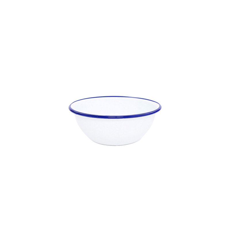 Crow Canyon Enamelware Vintage 20 oz Cereal Bowls, Blue Rim