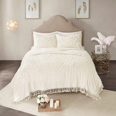 Twin/Twin Xl Medallion Fringe Coverlet In 100% Cotton Chenille - Bedding Fascinating