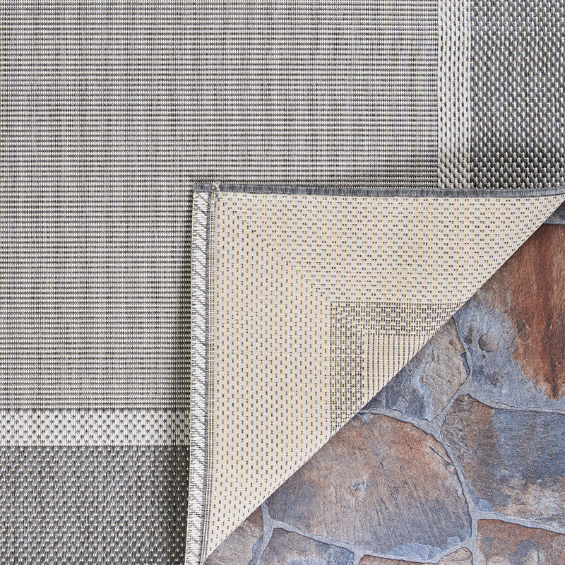 Tapis d'intérieur / extérieur champagne / gris tissé à plat Maliha, Rectangle 7 pi 6 po x 10 pi 9 po