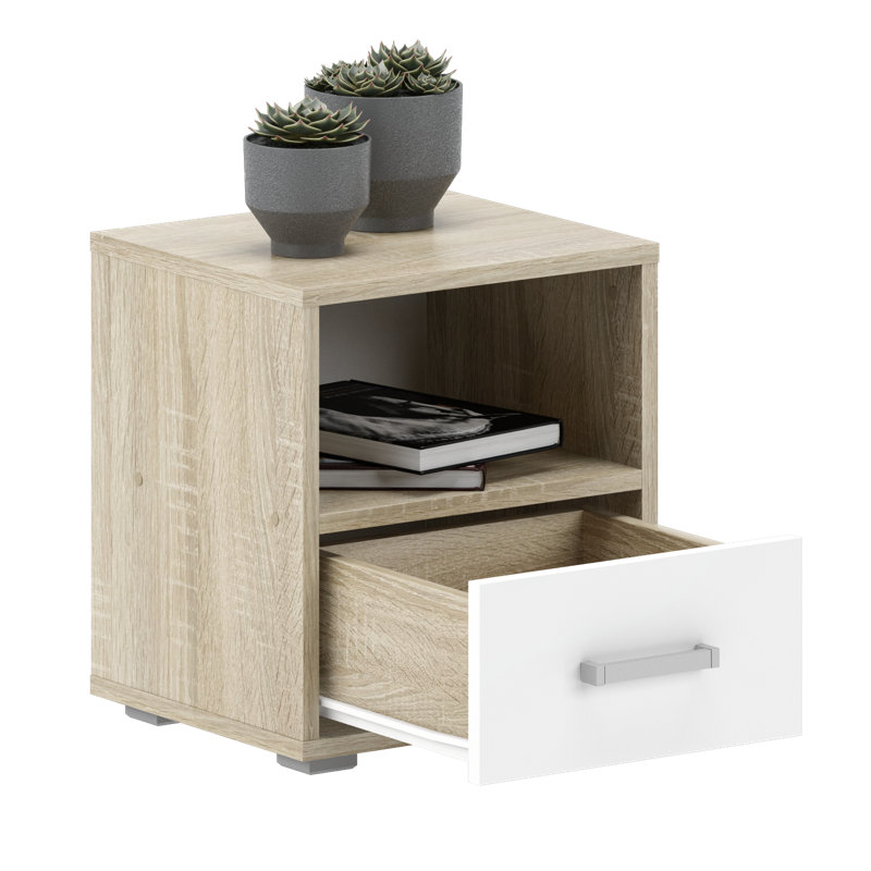 Soto 40cm W Manufactured Wood Bedside Table, Oak/White