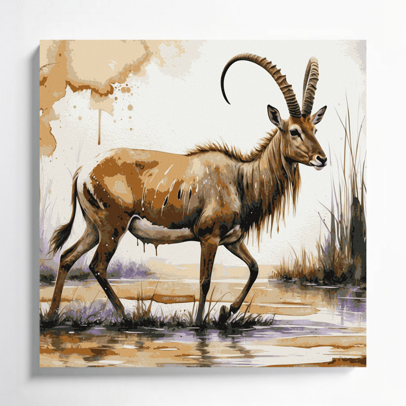 Faune, art mural sur toile beige Sitatunga, H 16 po x l 16 po