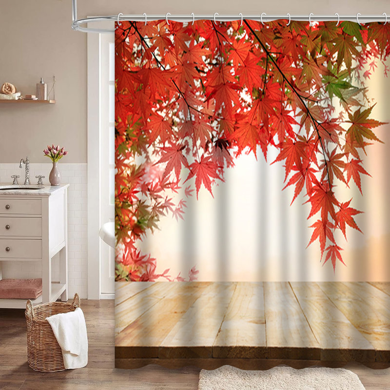 Rideau de douche d'automne aux motifs de feuilles d'Ã©rable japonais aux couleurs pastel, avec 12 crochets, 72" L x 72" W