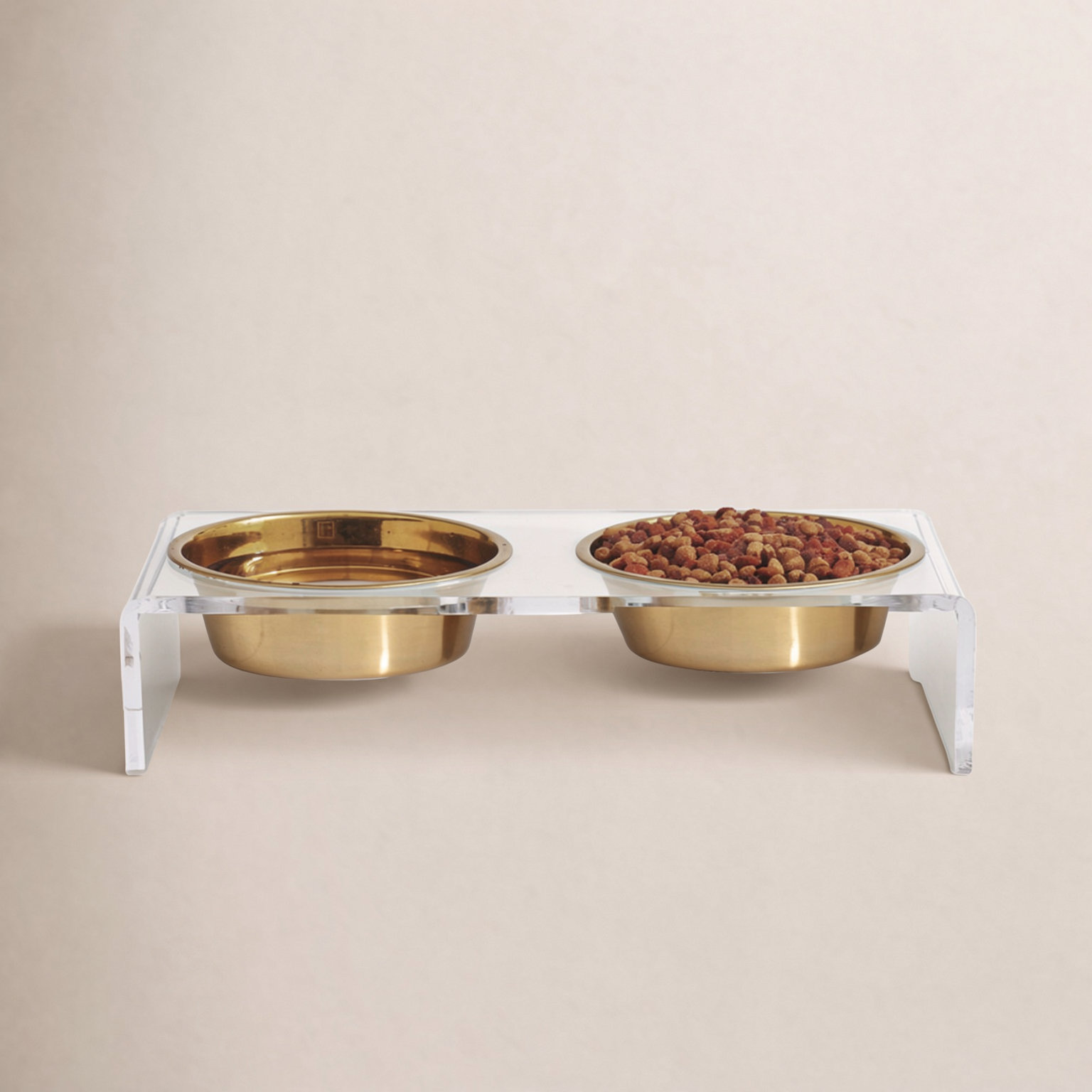 Small Clear Elevated Feeder with Gold Bowls, 1.5 cups