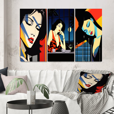 «Retro Woman Portrait Pop Art», 3 pièces sur toile