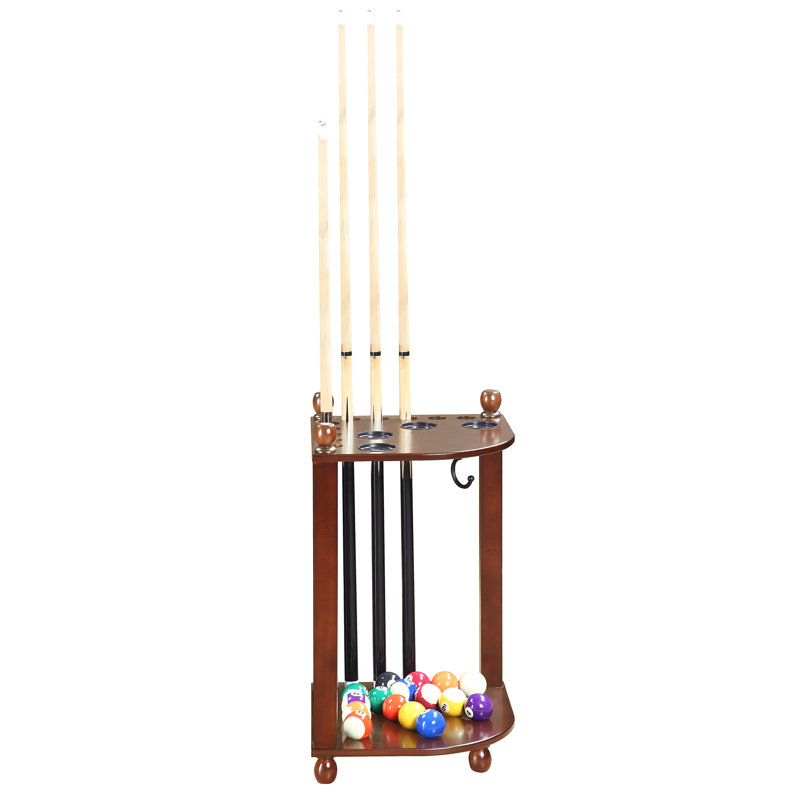 Walnut Corner Floor Cue Rack with Drink Holders