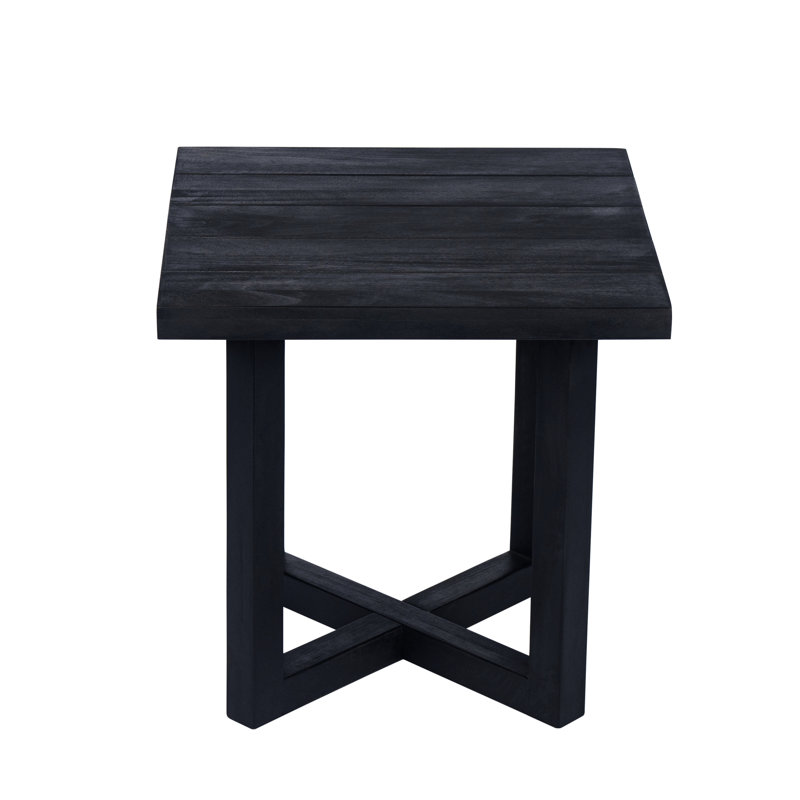 Outdoor Square Side Table, Wood, Black Color, Slat Panel Top, Cross - Stretcher Base, 18 Inches Wide, 17.2 Lb Package, Assembly Included Garden Tabletop, 18.22 High, Package Weight, Needed
