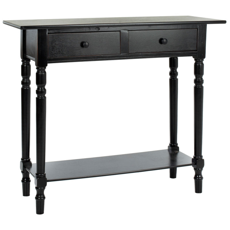 Modern & Elegant Barrackville Rustic 38'' Console Table –Black Pine with Drawers, Open Shelf Storage, Black
