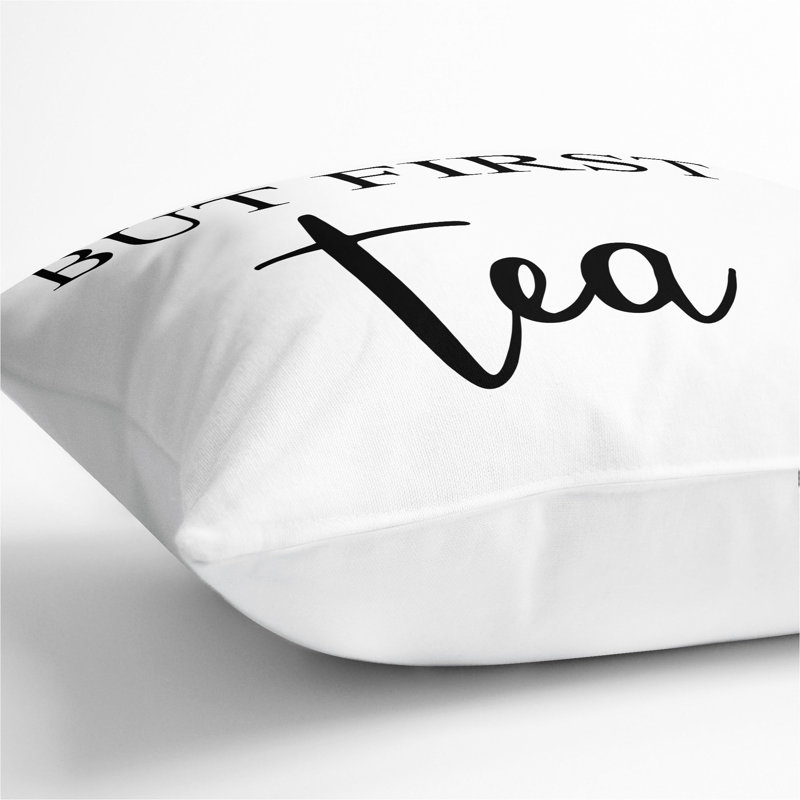 But First Tea Square Throw Cushion, 40cm H x 40cm W x 15cm D, White