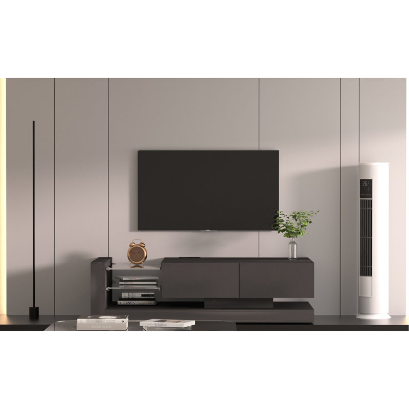 Meuble télé à DEL avec rangement abondant, télécommande et contrôle, moderne (console à 90% pour téléviseur, lumières, contrôlée par