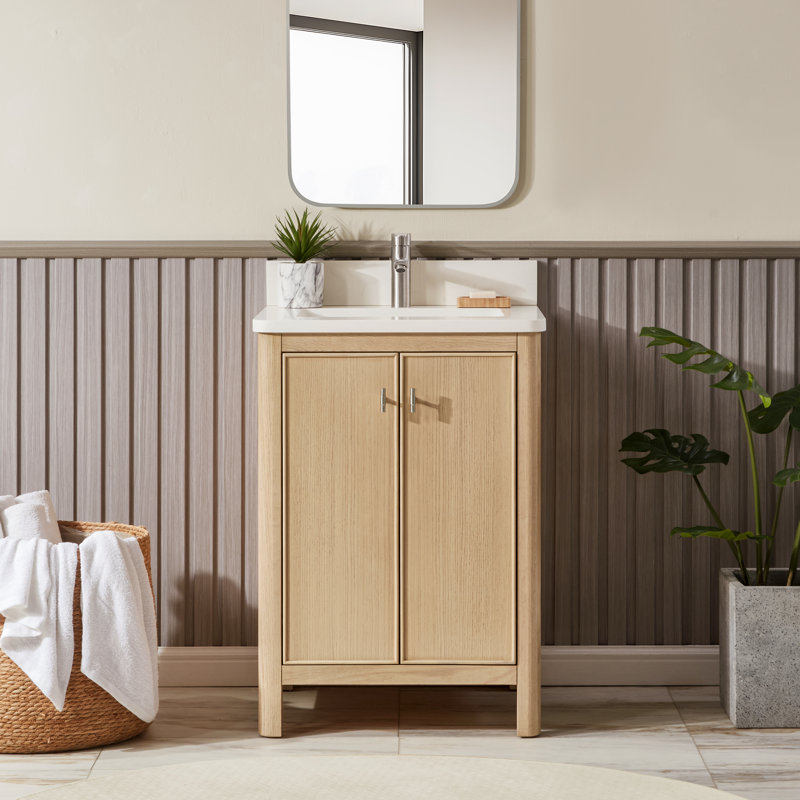 Argens 24 In. Single Sink Freestanding Bath Vanity In White Oak With Carrara Quartz Top, 24"