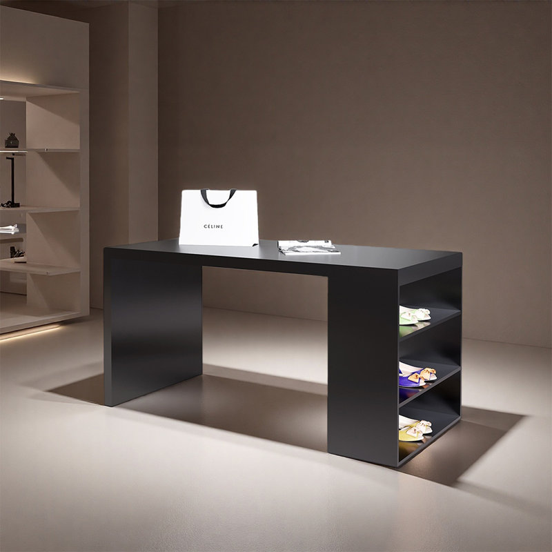 Table de présentation moderne en laque noire moderne, H 31,5 po x l 59,06 po x P 23,62 po