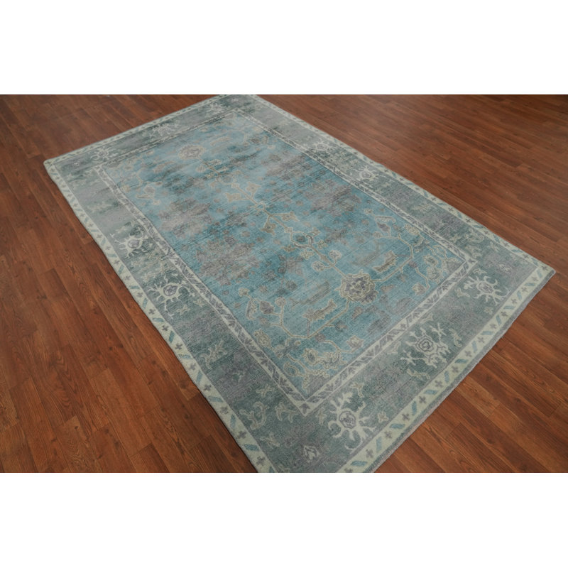 Light Blue Oushak Room Size Area Rug 5x8