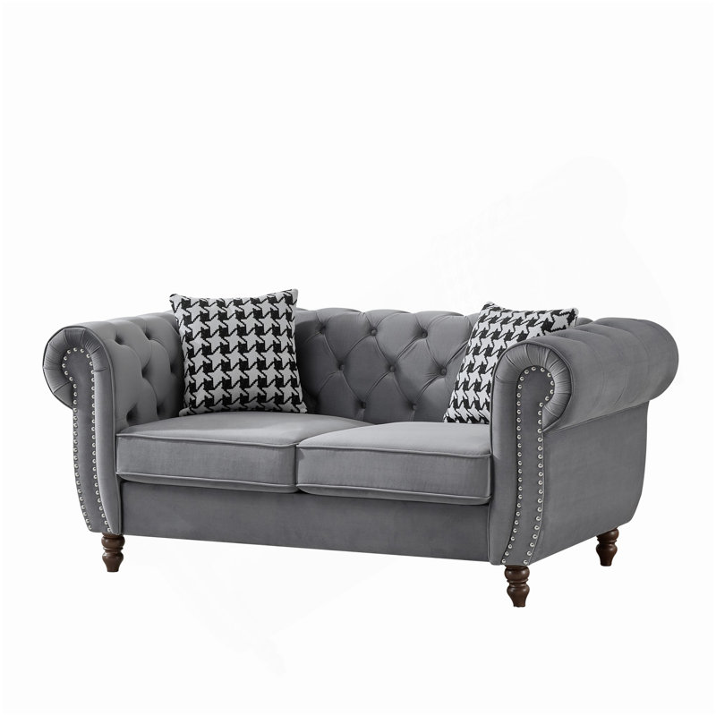 63"Chesterfield ?Tech Fabric Sofa,High-Tech Fabric Roll Armrest Sofa,Upholstered Mid Century Modern Couch,2 Seater Couch For Living Room, Office, Apartment, Brown