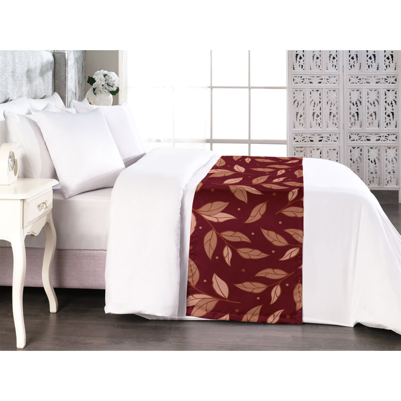 Ambesonne Leafy Pattern Bed Scarf Runner Autumn Leaves Dots Burgundy Pale Ruby, King