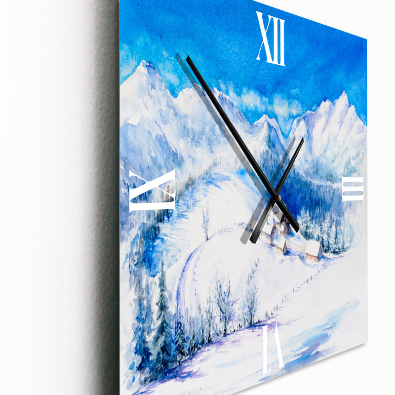 Paysage de montagne d'hiver avec maison en bois - Horloge murale traditionnelle, Petit