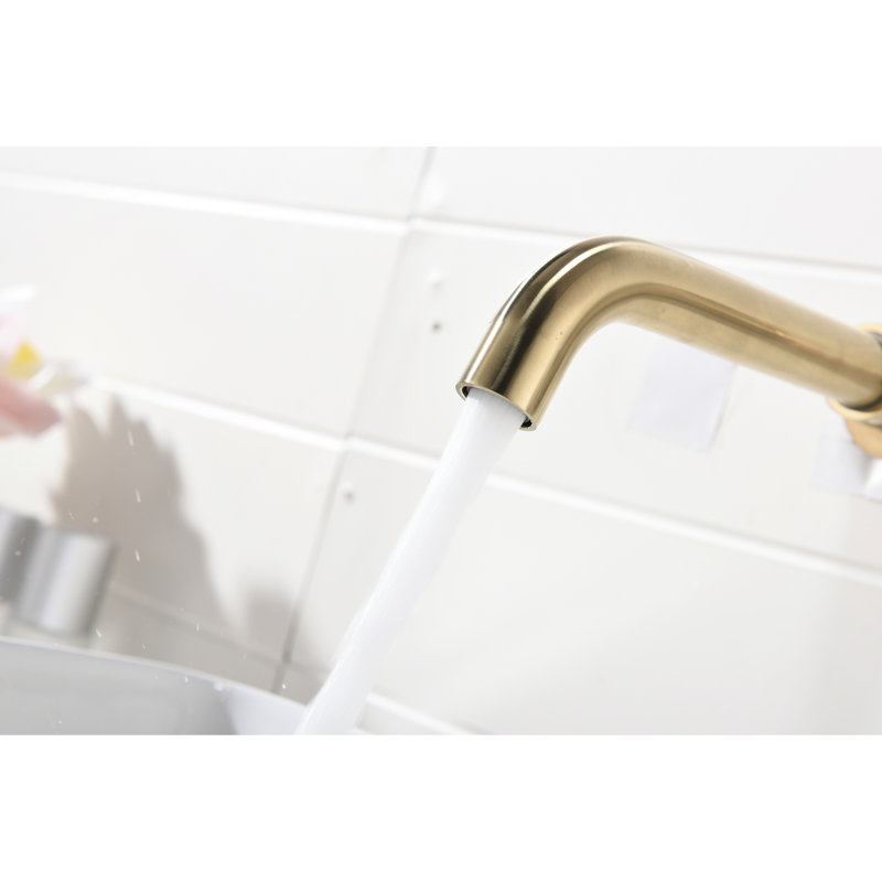 Wall Mounted Bathroom Sink Faucet In Brushed Gold - Pop-Up Drain, Single Lever For Optimal Water Control, Noise-Reducing Aerator, Brass Build Nickel With Mount Handle Efficient Management, Splash