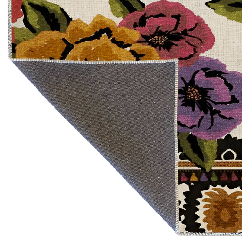 Tapis décoratif multicolore à motif floral rose, Tapis de couloir 3 pi 3,37 po x 6 pi 6,74 po
