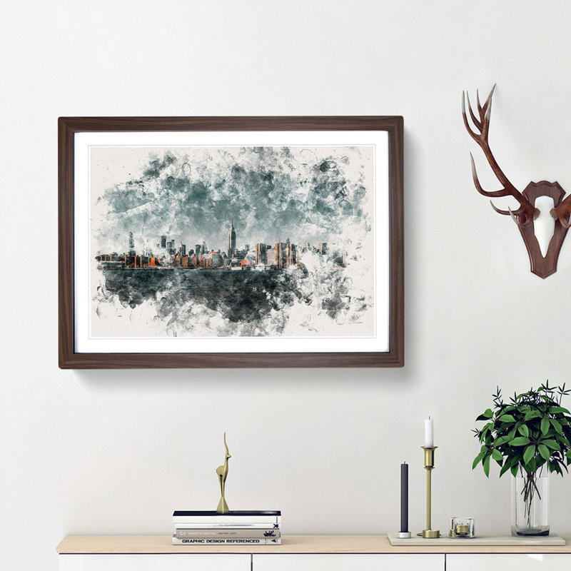 New York City View - Framed Print, 45cm H x 63cm W x 2cm D, Walnut Framed