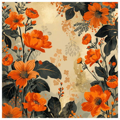 Rideaux de douche orange à motif floral extra longs