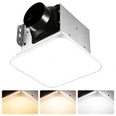 Ventilateur de salle de bain 160 CFM avec lumière avec changement de couleur 3, 3000K / 4000K / 5500K, ventilateur de douche silencieux avec fonction de mémoire
