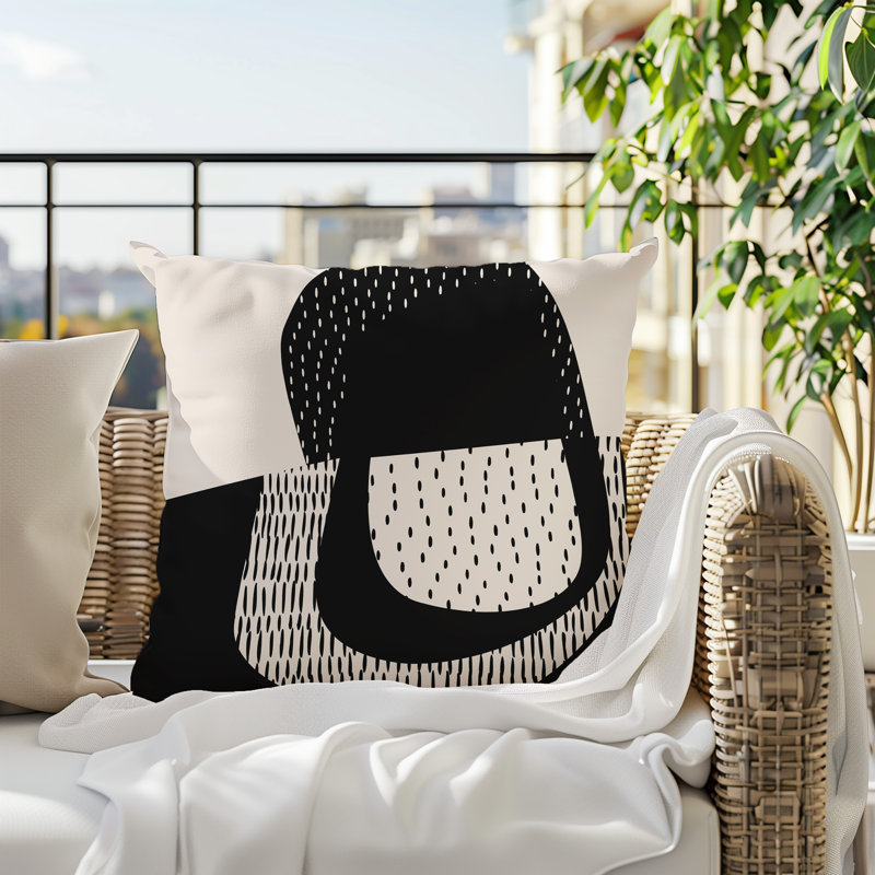 Coussin carré intérieur / extérieur pia, H 17 po x l 17 po, Noir/Blanc cassé